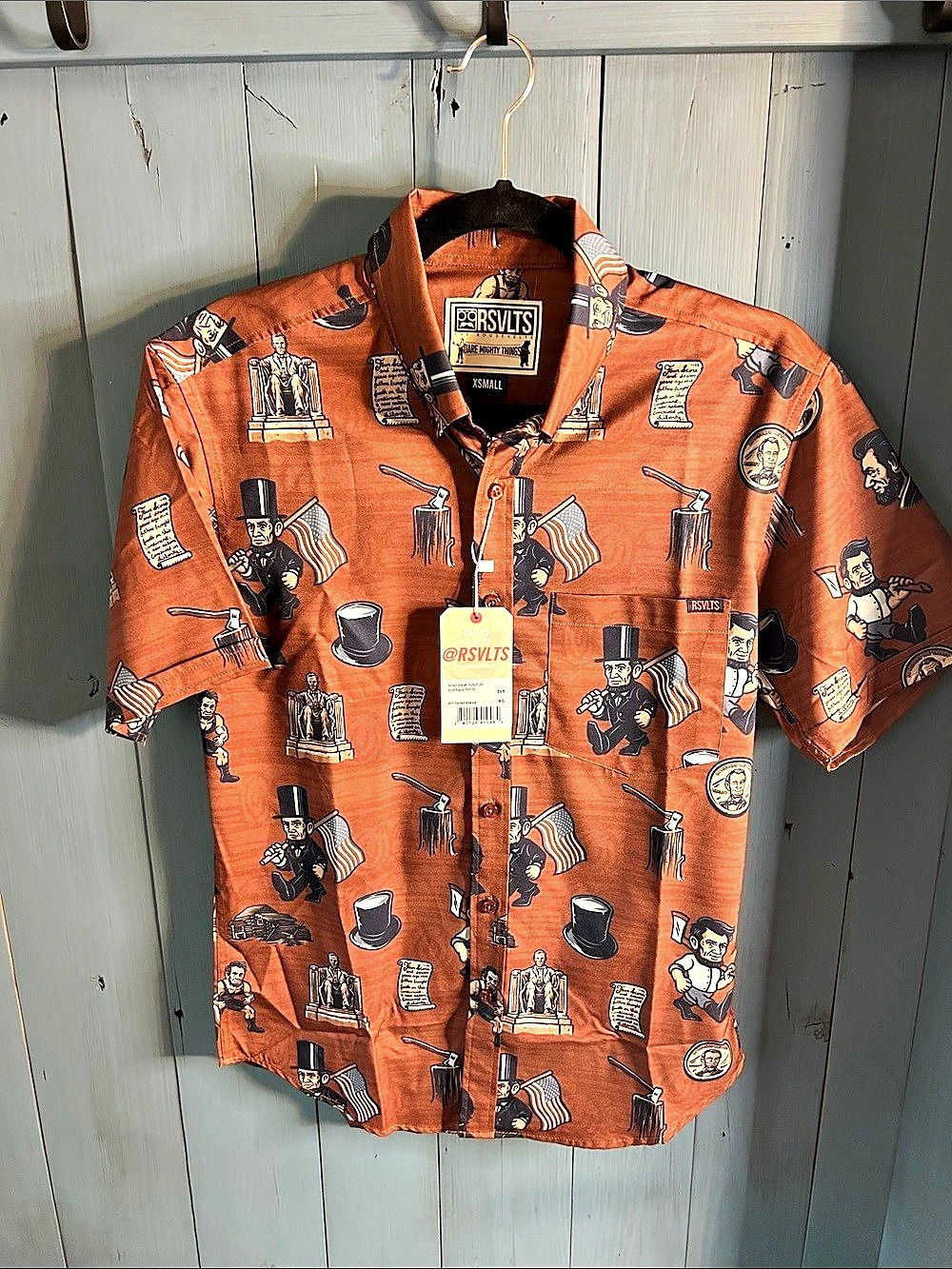 RSVLTS x Honest Abe Graphic Printed Button Down Brown & Black | Men’s XS - New